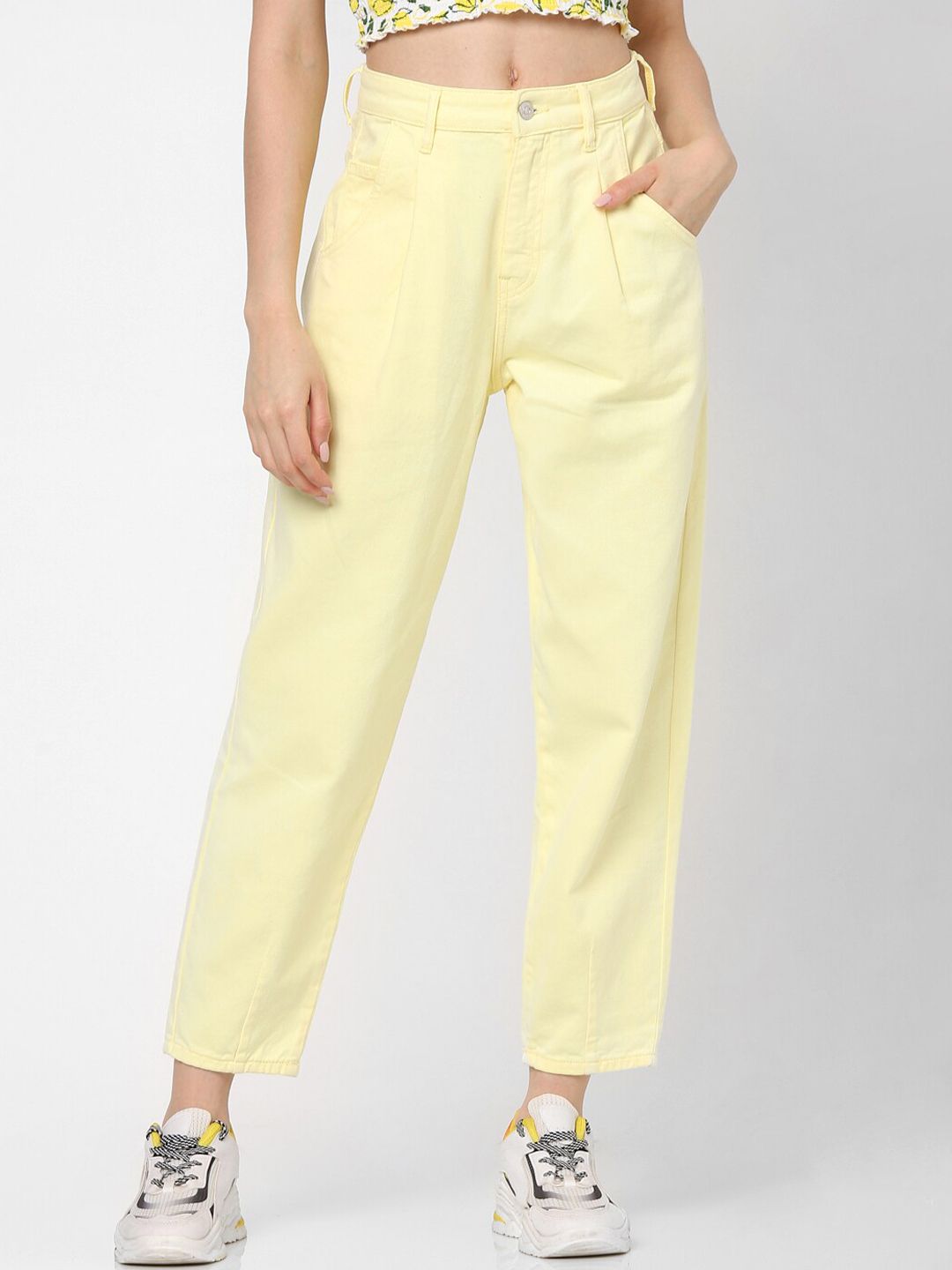ONLY Women Yellow Straight Fit High-Rise Cotton Jeans Price in India