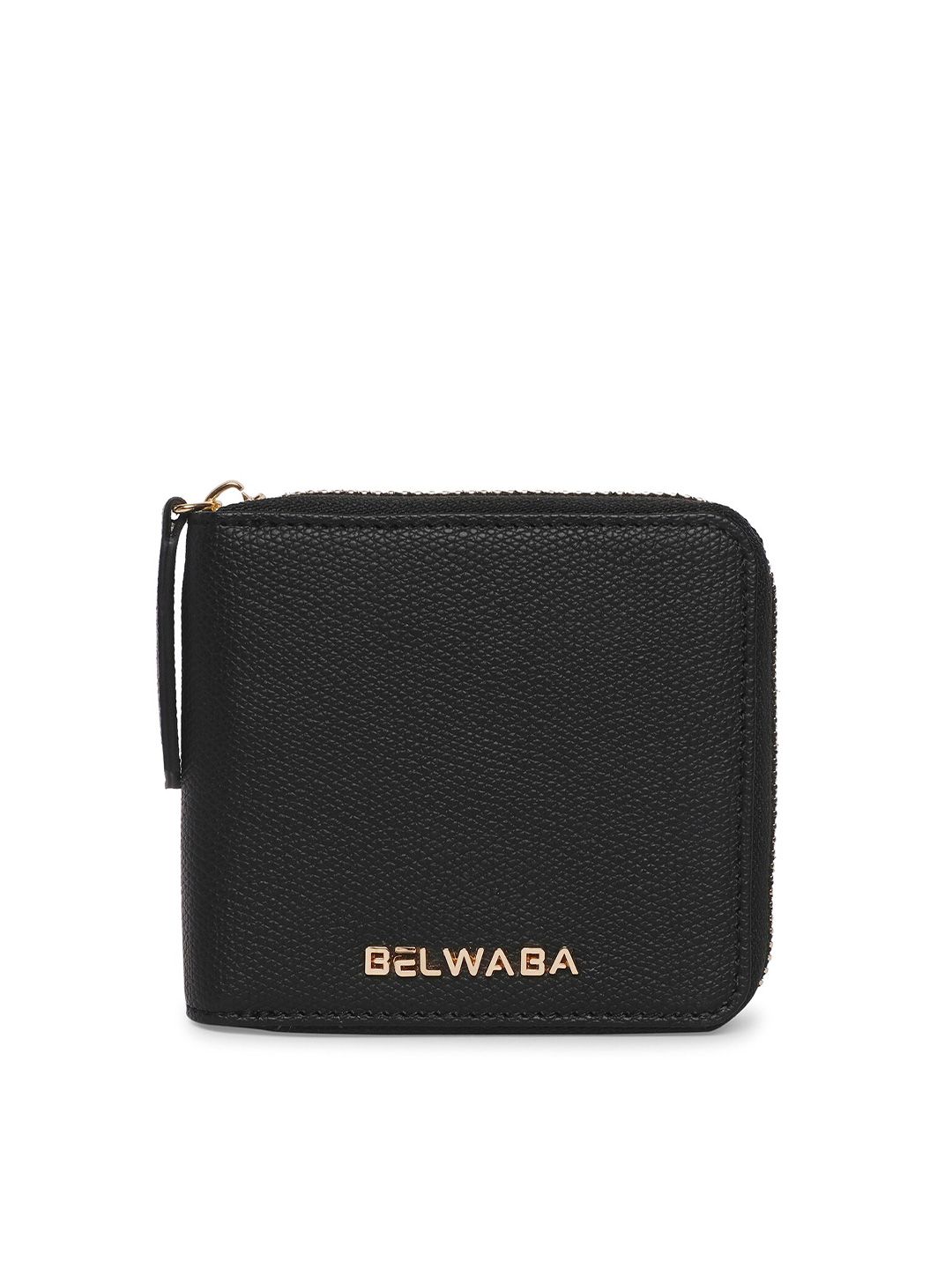 Belwaba Women Black Textured PU Zip Around Wallet Price in India