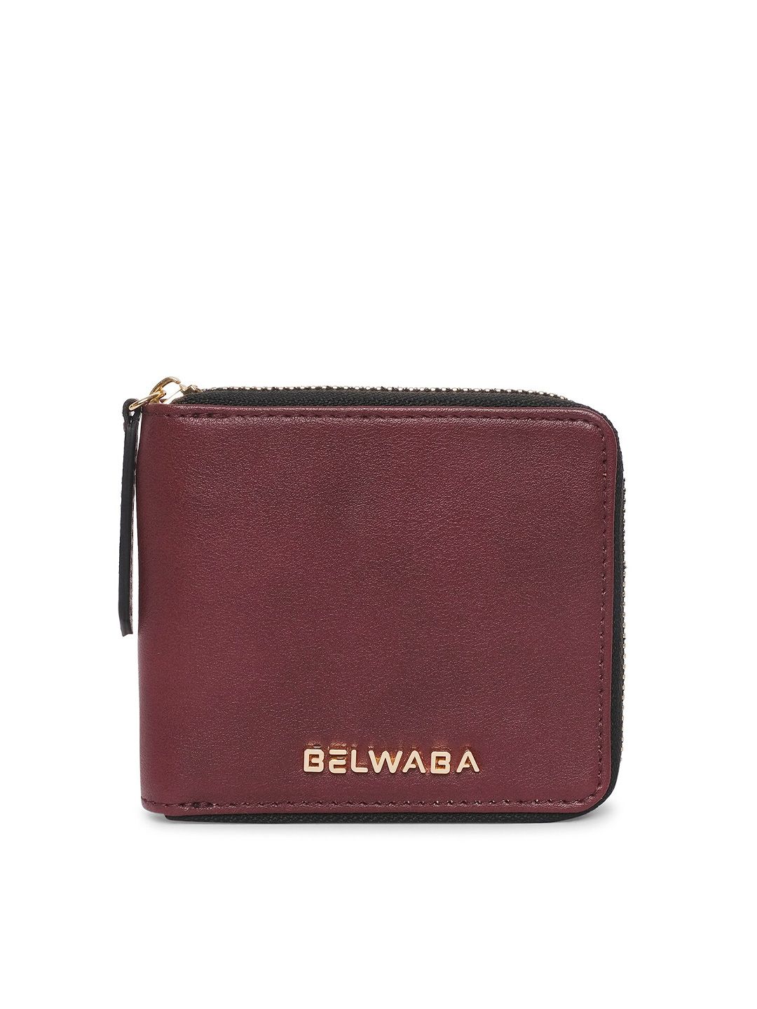 Belwaba Women Burgundy Textured PU Two Fold Wallet Price in India