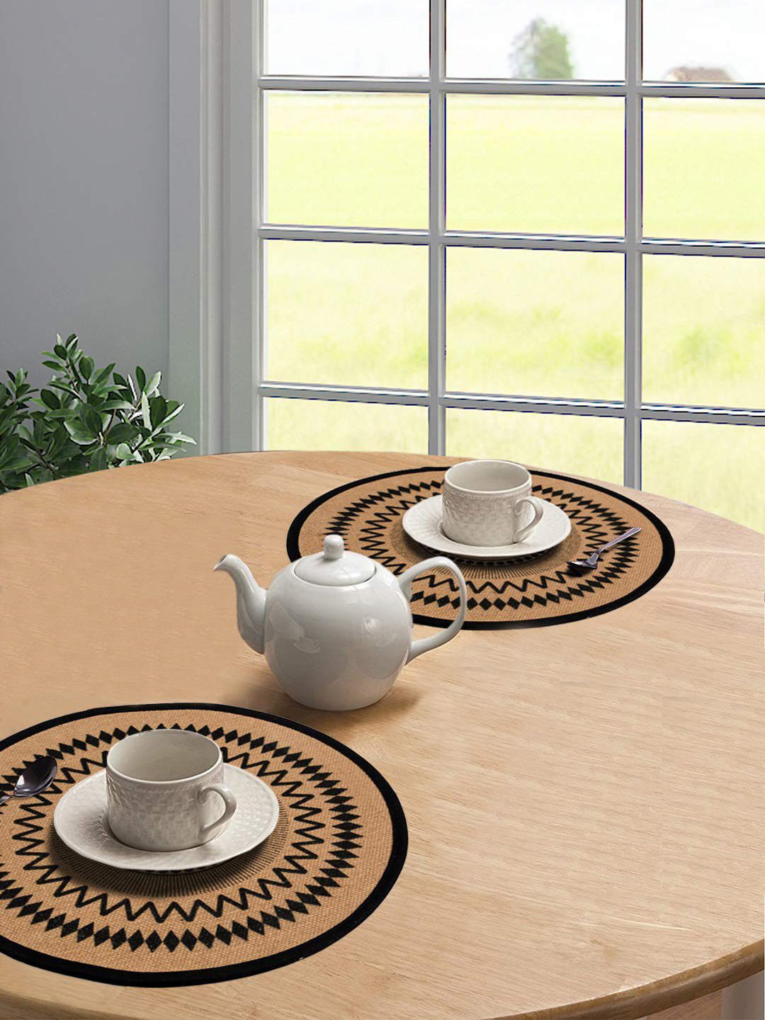 Saral Home Set Of 2 Brown & Black Printed Pure Cotton Round Table Placemats Price in India