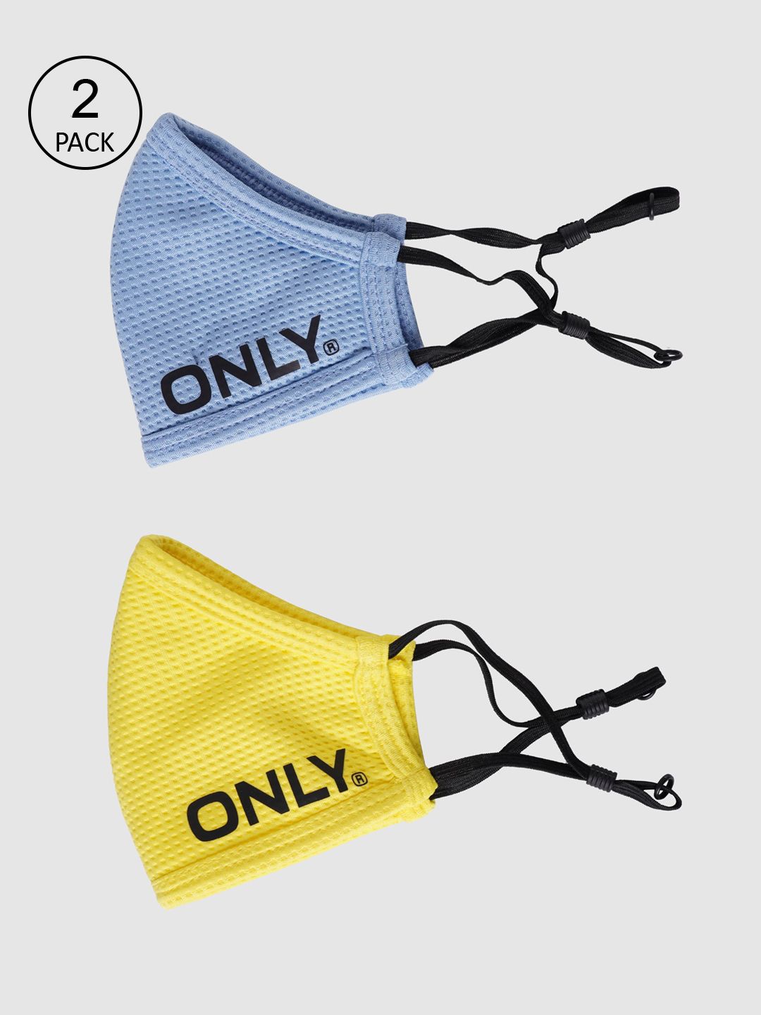 ONLY Women Pack Of 2 Blue & Yellow Solid 3-Ply Protective Outdoor Masks Price in India
