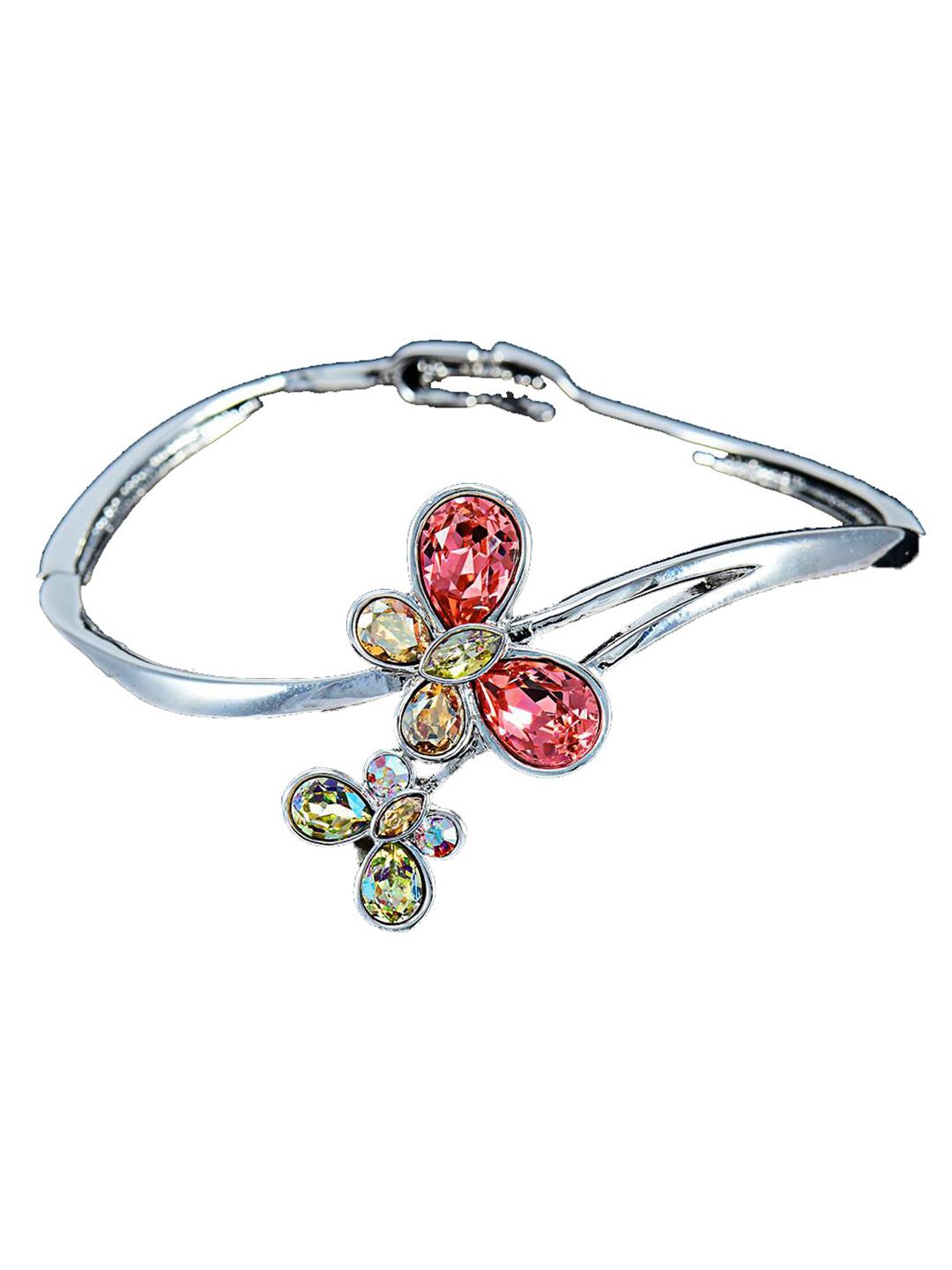 Arendelle Women Silver-Toned & Red Brass Silver-Plated Bangle-Style Bracelet Price in India