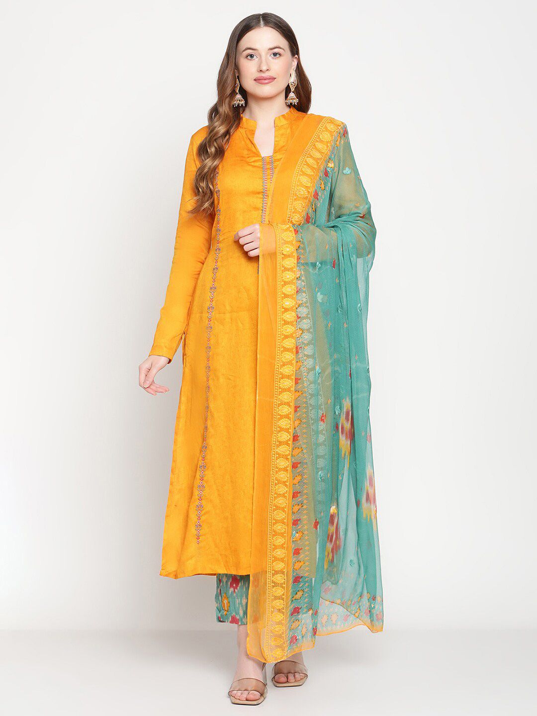 Stylee LIFESTYLE Yellow & Blue Unstitched Dress Material Price in India