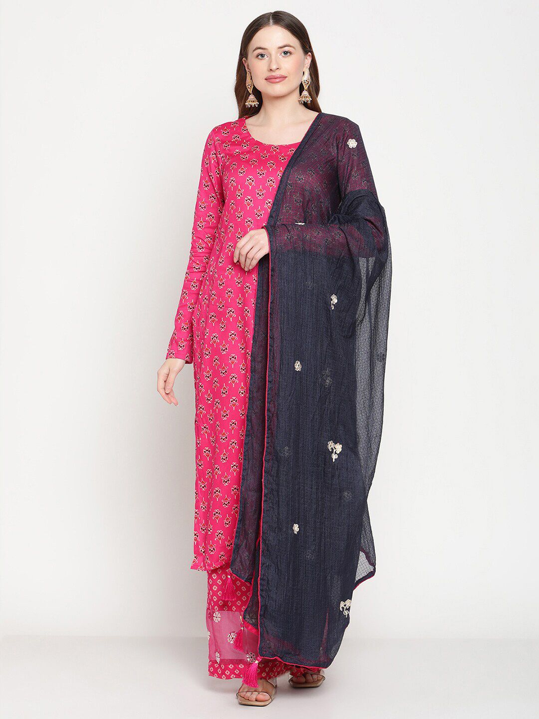 Stylee LIFESTYLE Magenta & Black Printed Unstitched Dress Material Price in India