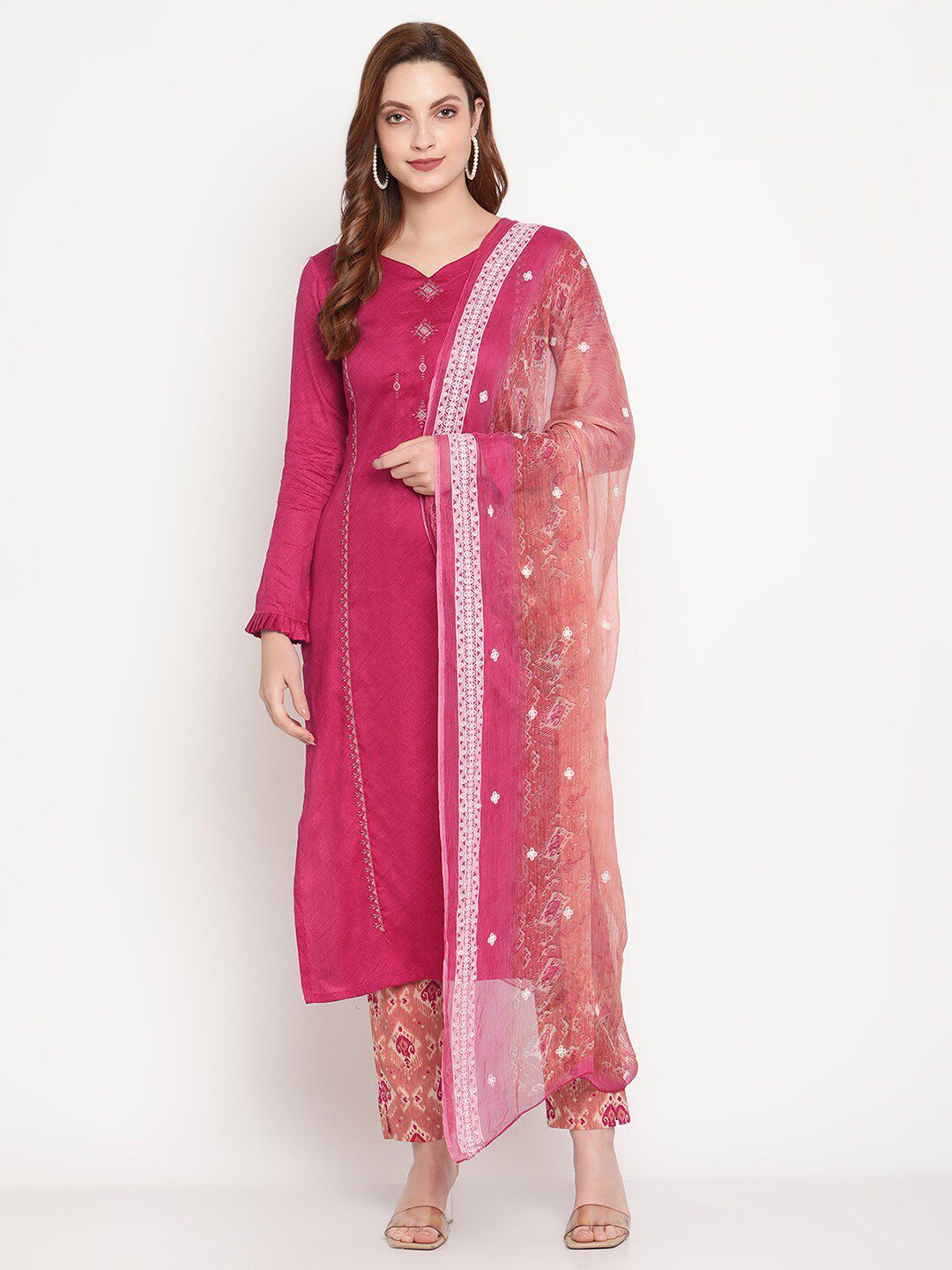 Stylee LIFESTYLE Magenta Embroidered Unstitched Dress Material Price in India