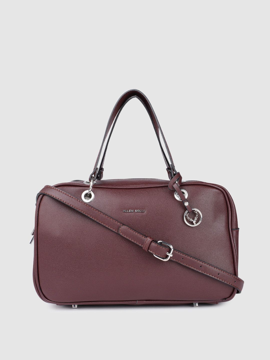 Allen Solly Burgundy Solid Structured Handheld Bag Price in India