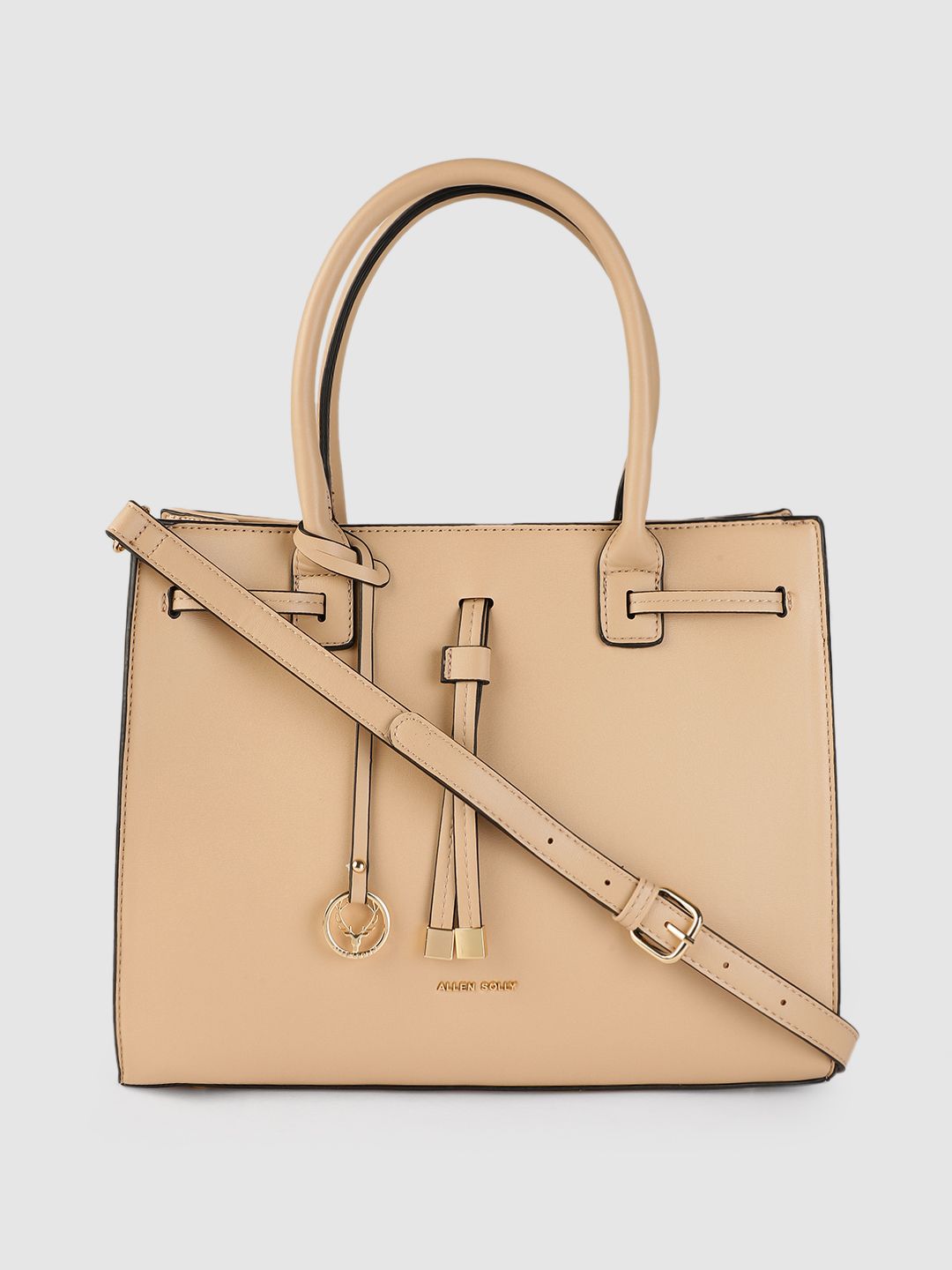 Allen Solly Beige Solid Structured Handheld Bag Price in India