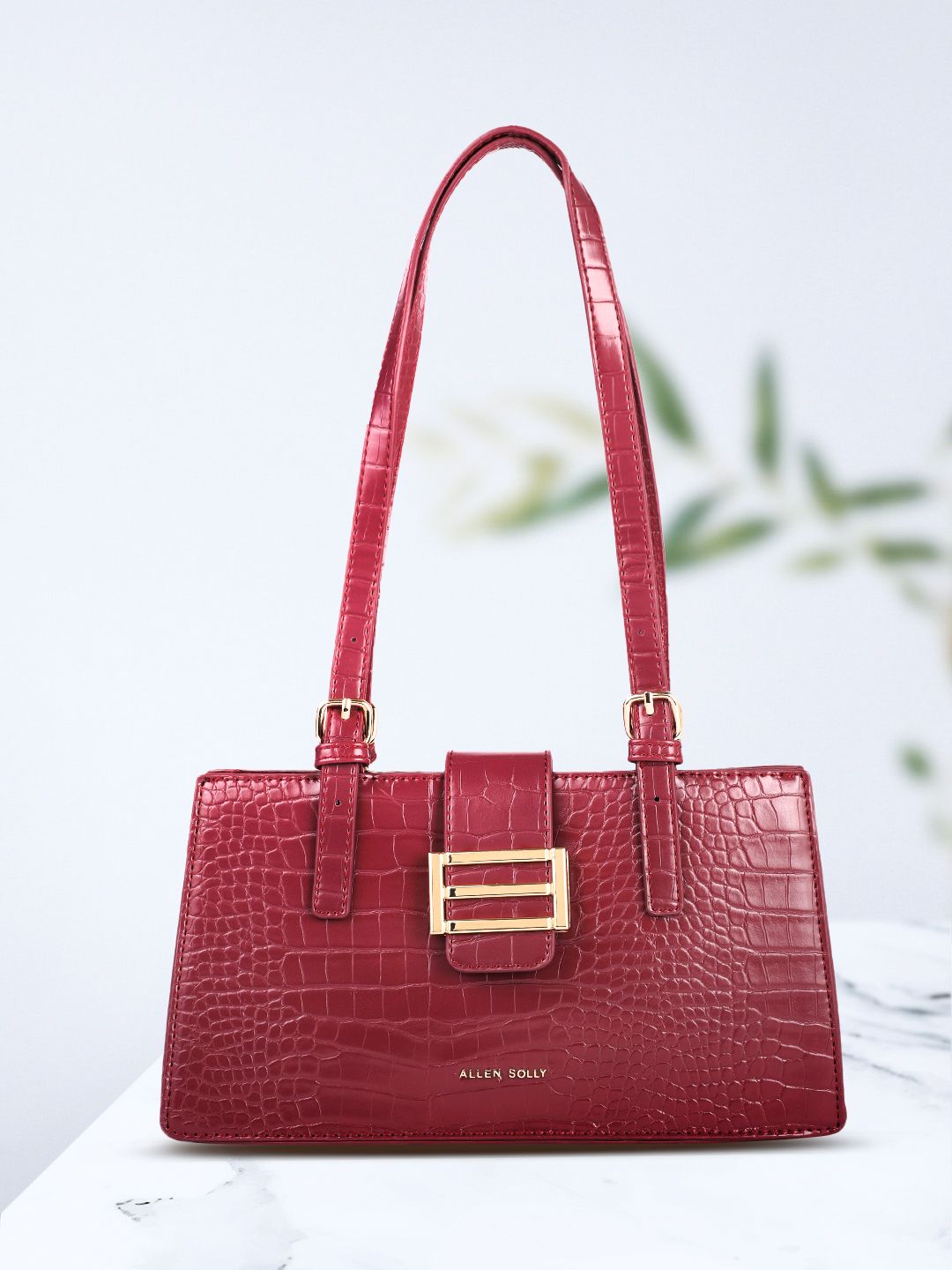 Allen Solly Maroon Textured Structured Shoulder Bag Price in India