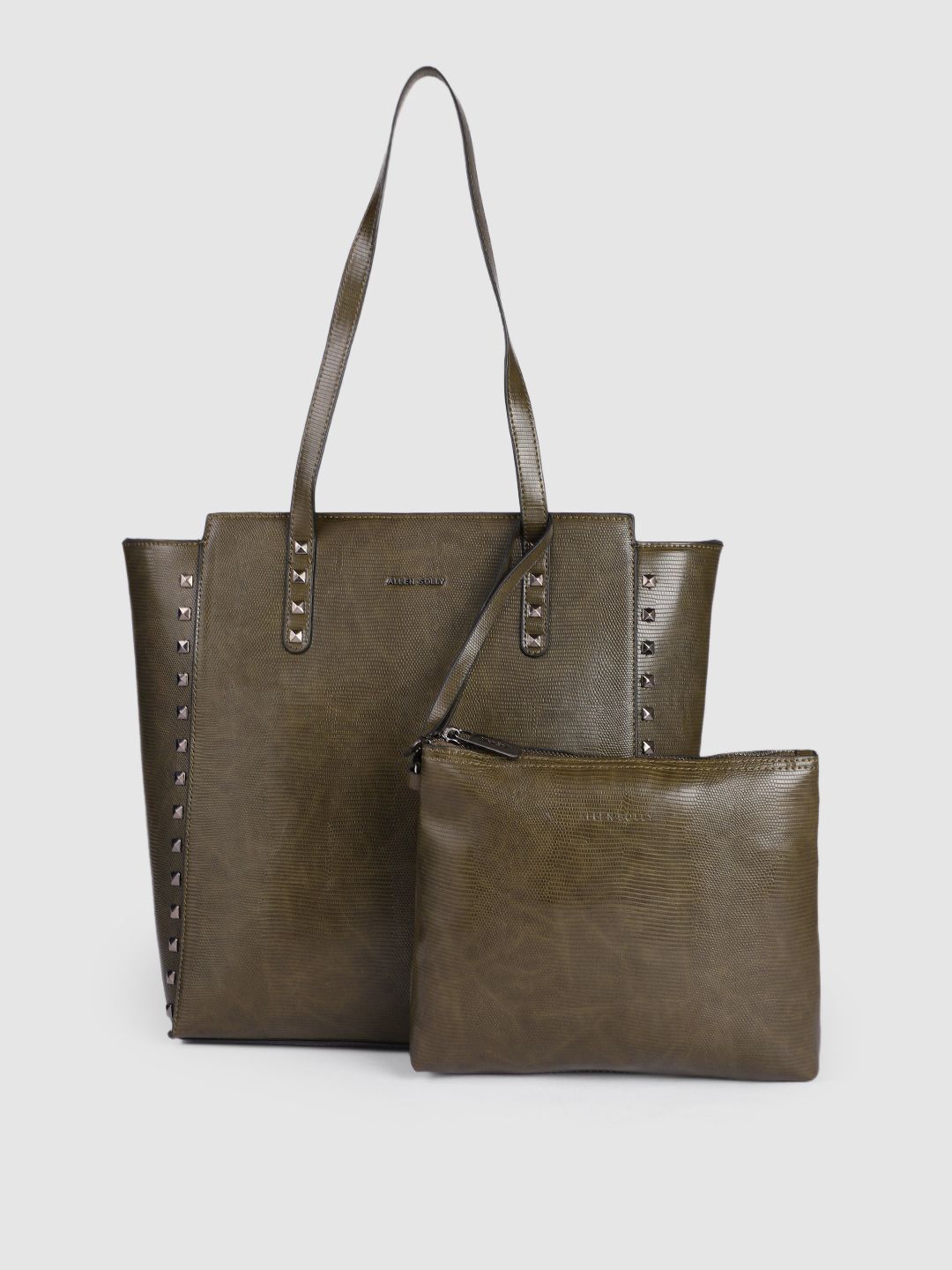 Allen Solly Olive Green Solid Structured Shoulder Bag With Pouch Price in India