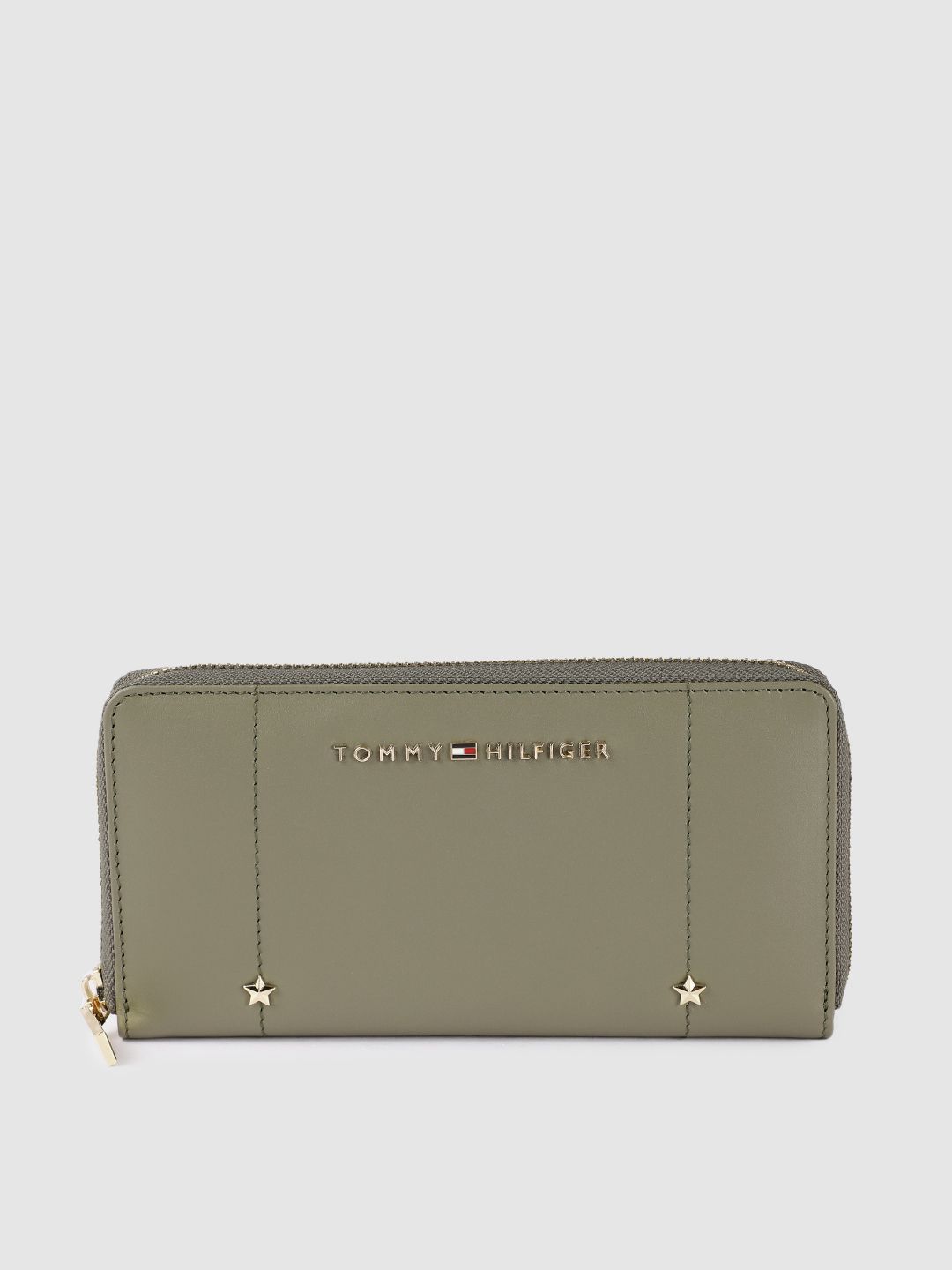 Tommy Hilfiger Women Olive Green Leather Zip Around Wallet Price in India
