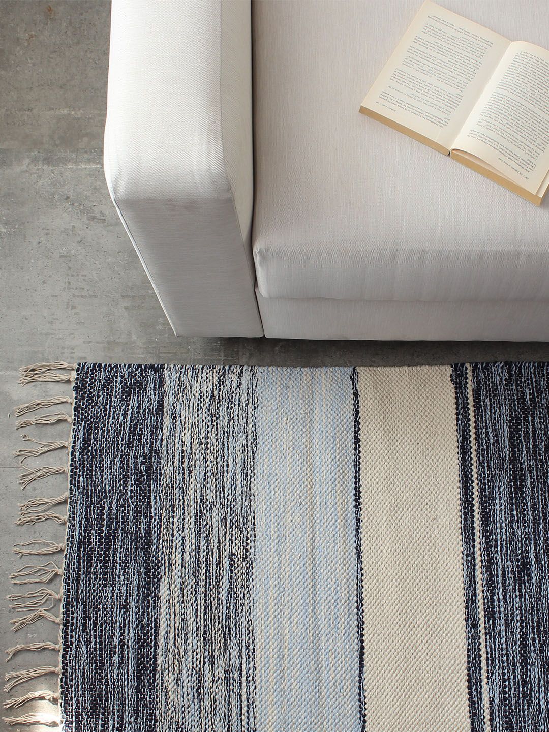 House This Blue & Cream Striped Floor Rug Price in India