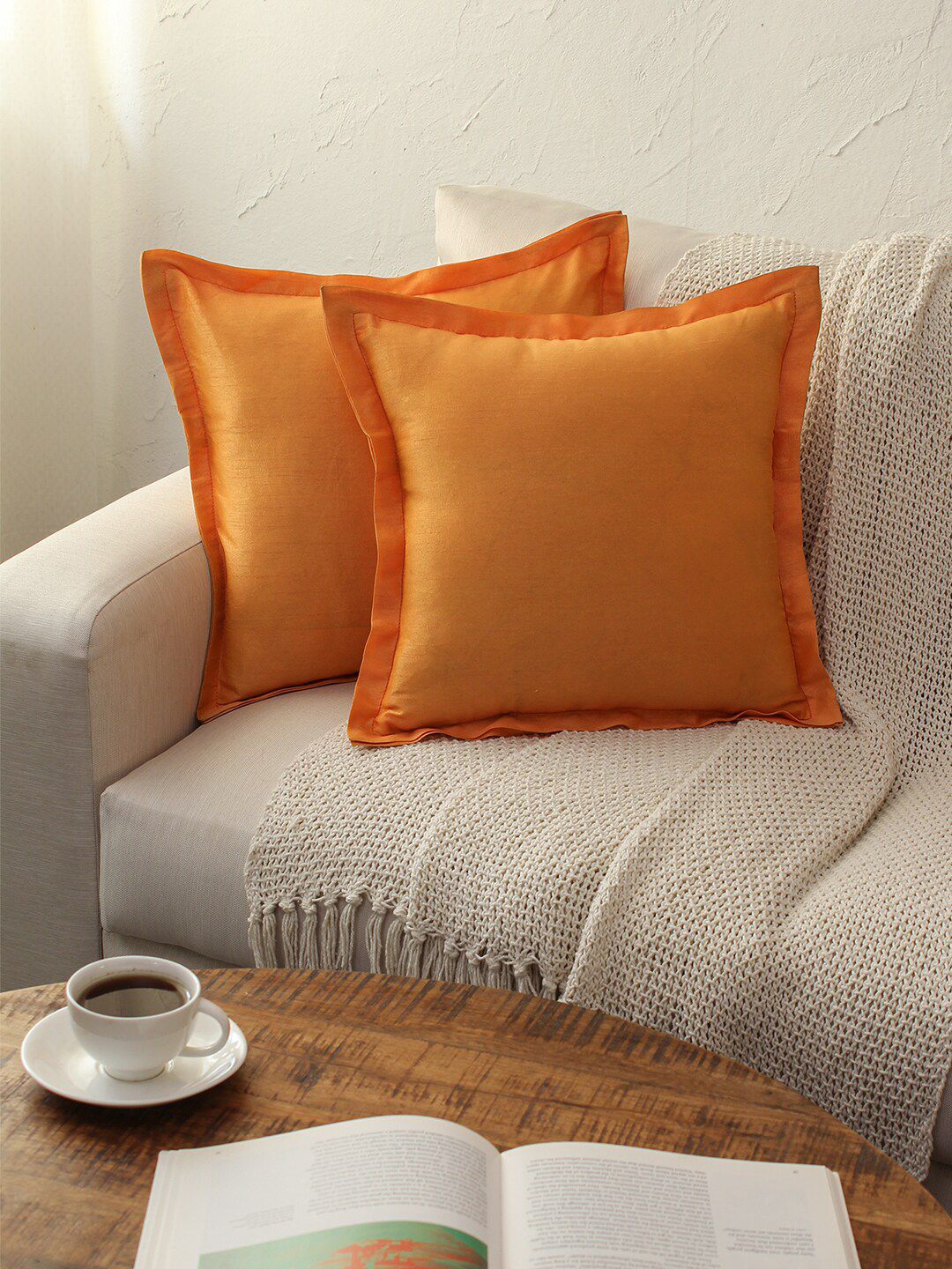 House This Orange Set of 2 Square Cushion Covers Price in India