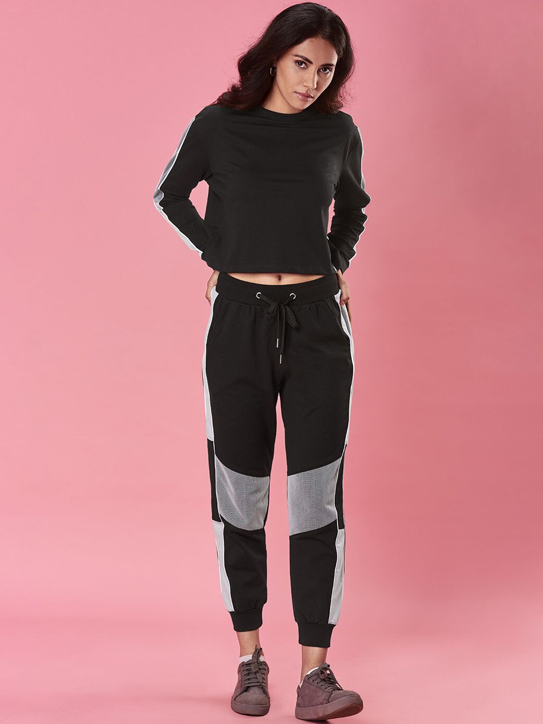The Souled Store Women Black & Grey Colourblocked Co-Ord Set