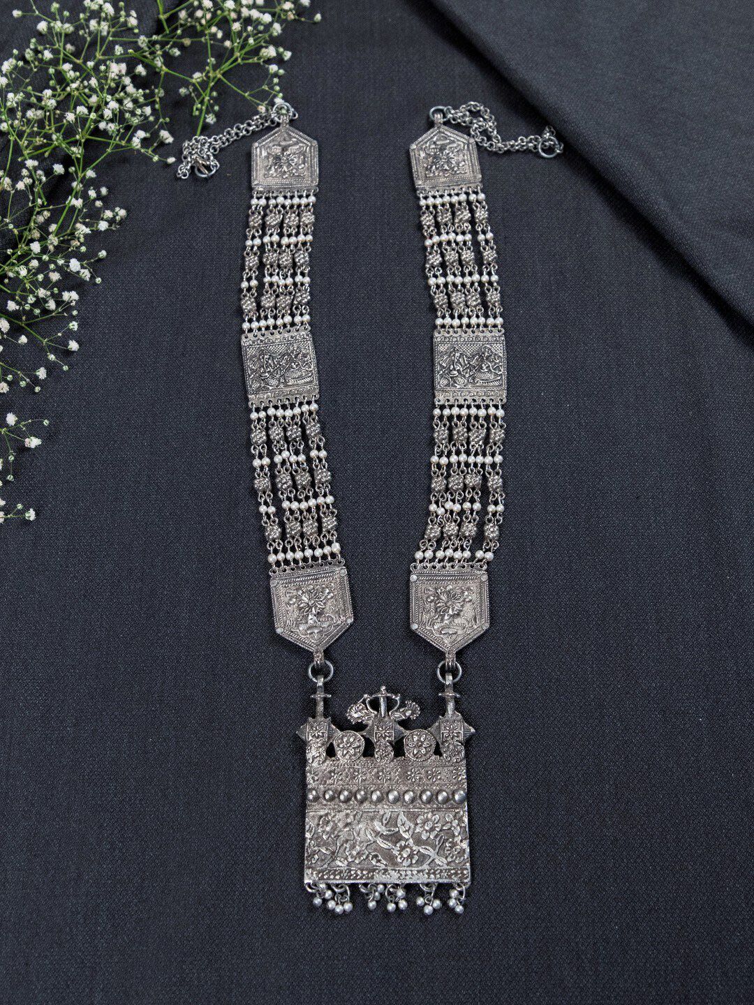 creyons by mansi Silver-Toned Oxidised Necklace Price in India