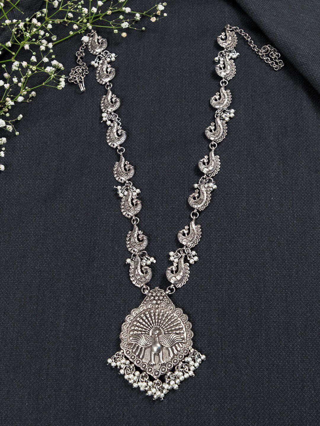 creyons by mansi Silver-Plated Morni Oxidised Necklace Price in India