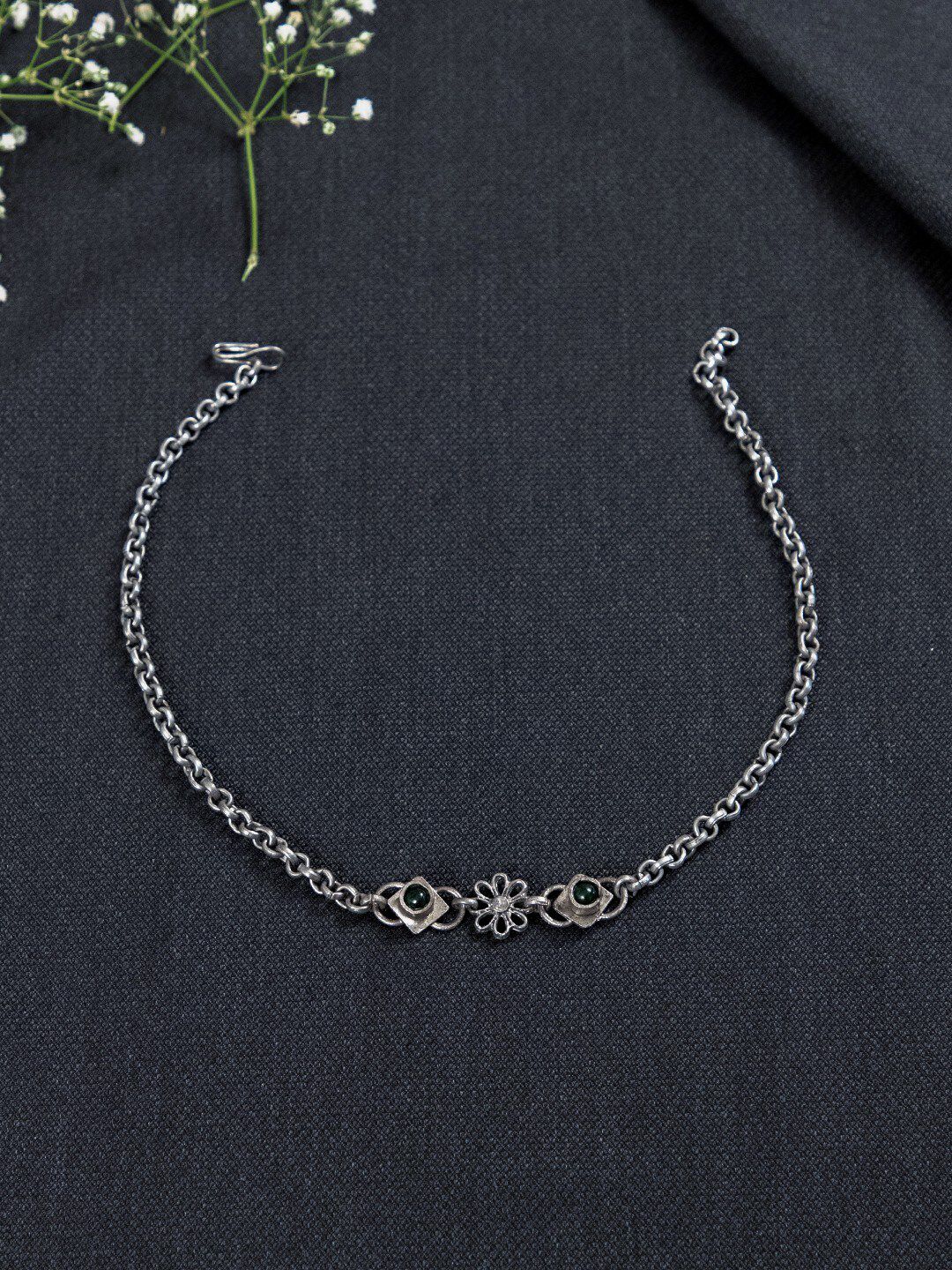 creyons by mansi Silver-Toned Oxidised Necklace Price in India