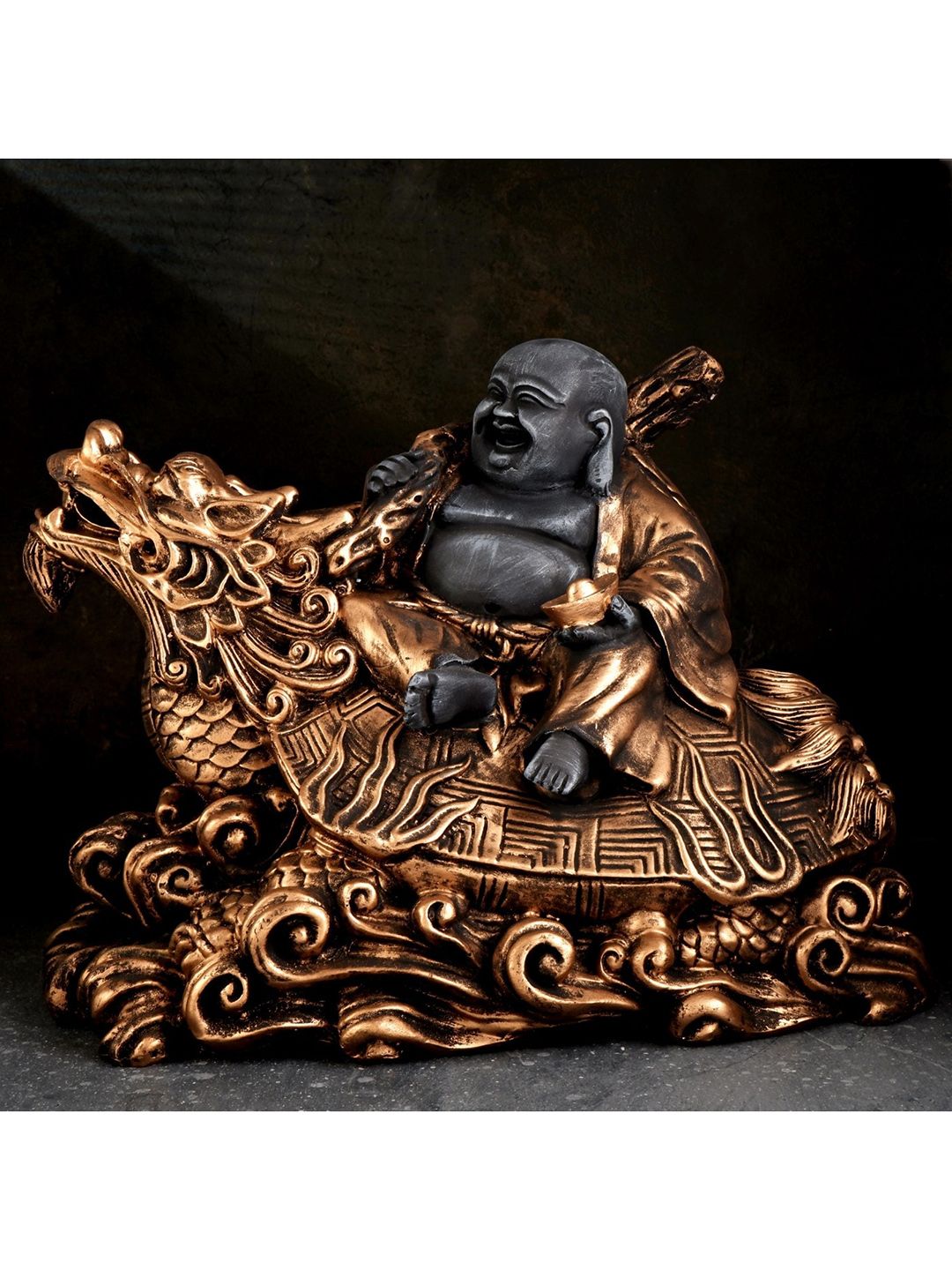 THE WHITE INK DECOR Laughing Buddha Brown Showpieces Price in India