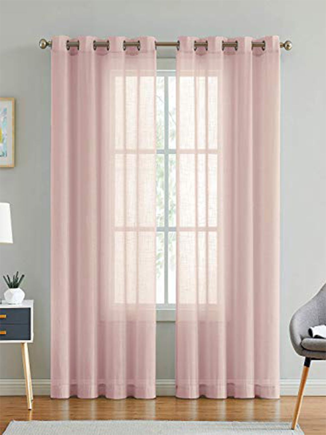 LINENWALAS Happy Sleeping Set Of 2 Pink Window Sheer Curtains Price in India