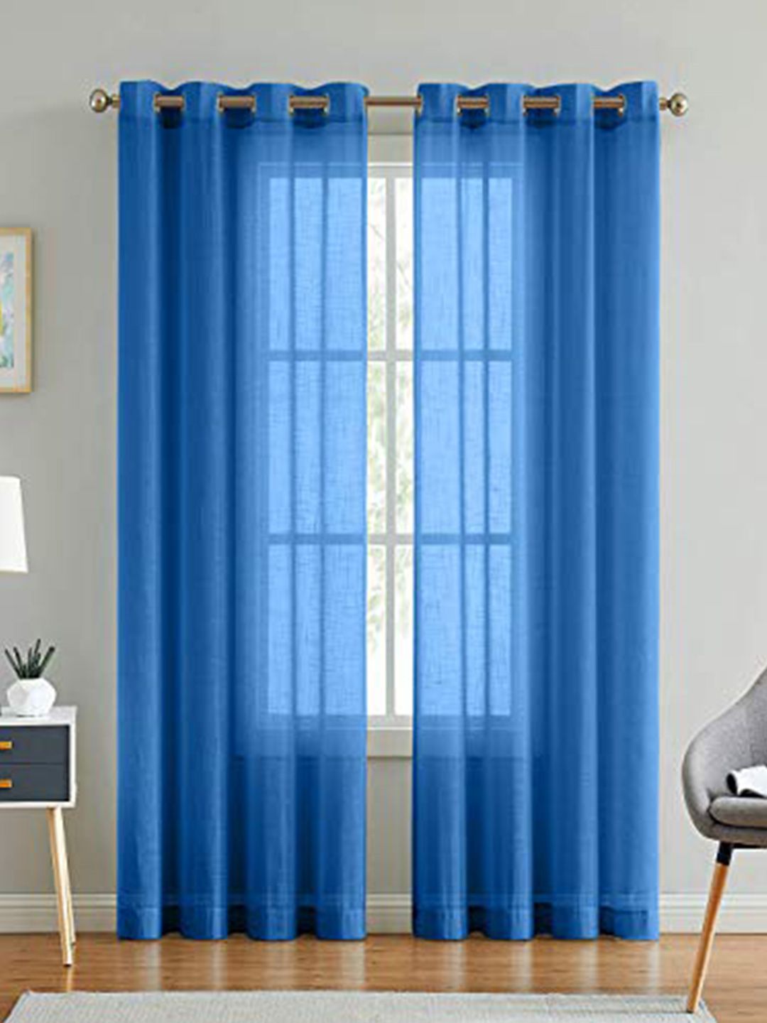 LINENWALAS Happy Sleeping Blue Set of 2 Sheer Door Curtain Price in India