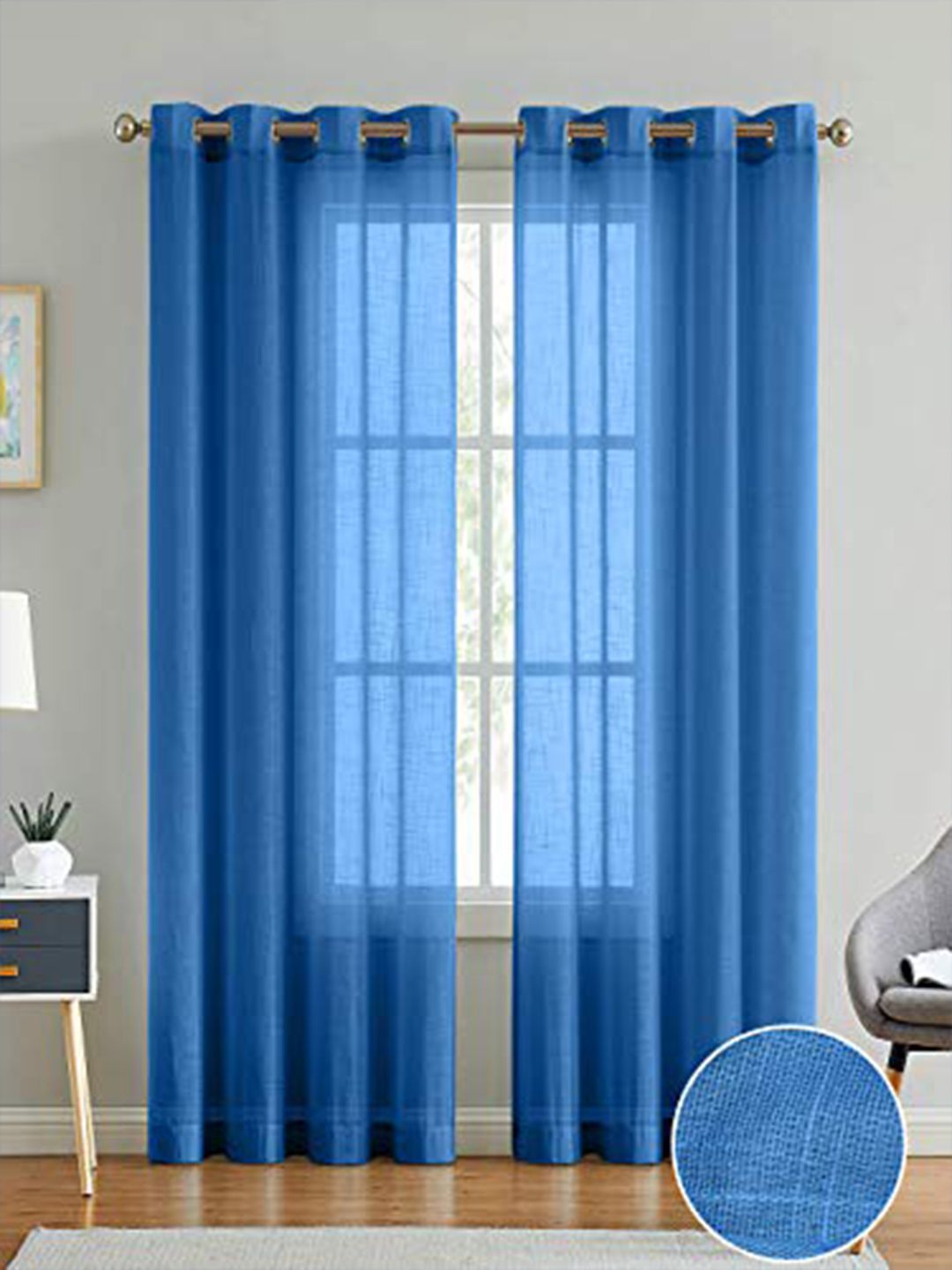 LINENWALAS Happy Sleeping Blue Set of 2 Sheer Window Curtain Price in India