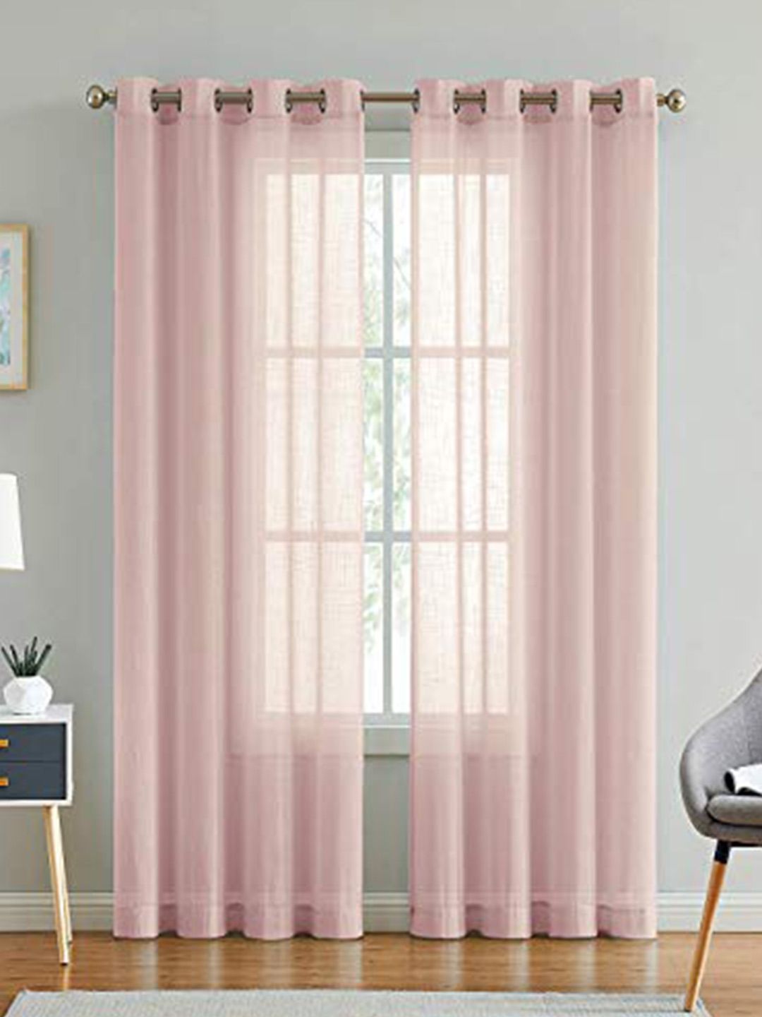 LINENWALAS Happy Sleeping Pink Set of 2 Striped Sheer Window Curtain Price in India