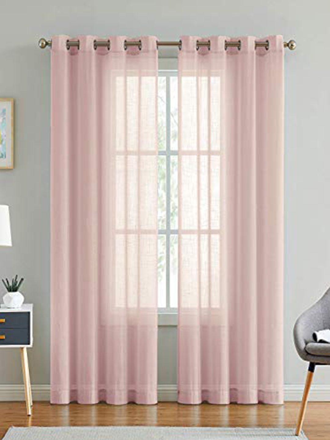 LINENWALAS Happy Sleeping Pink Set of 2 Sheer Door Curtain Price in India