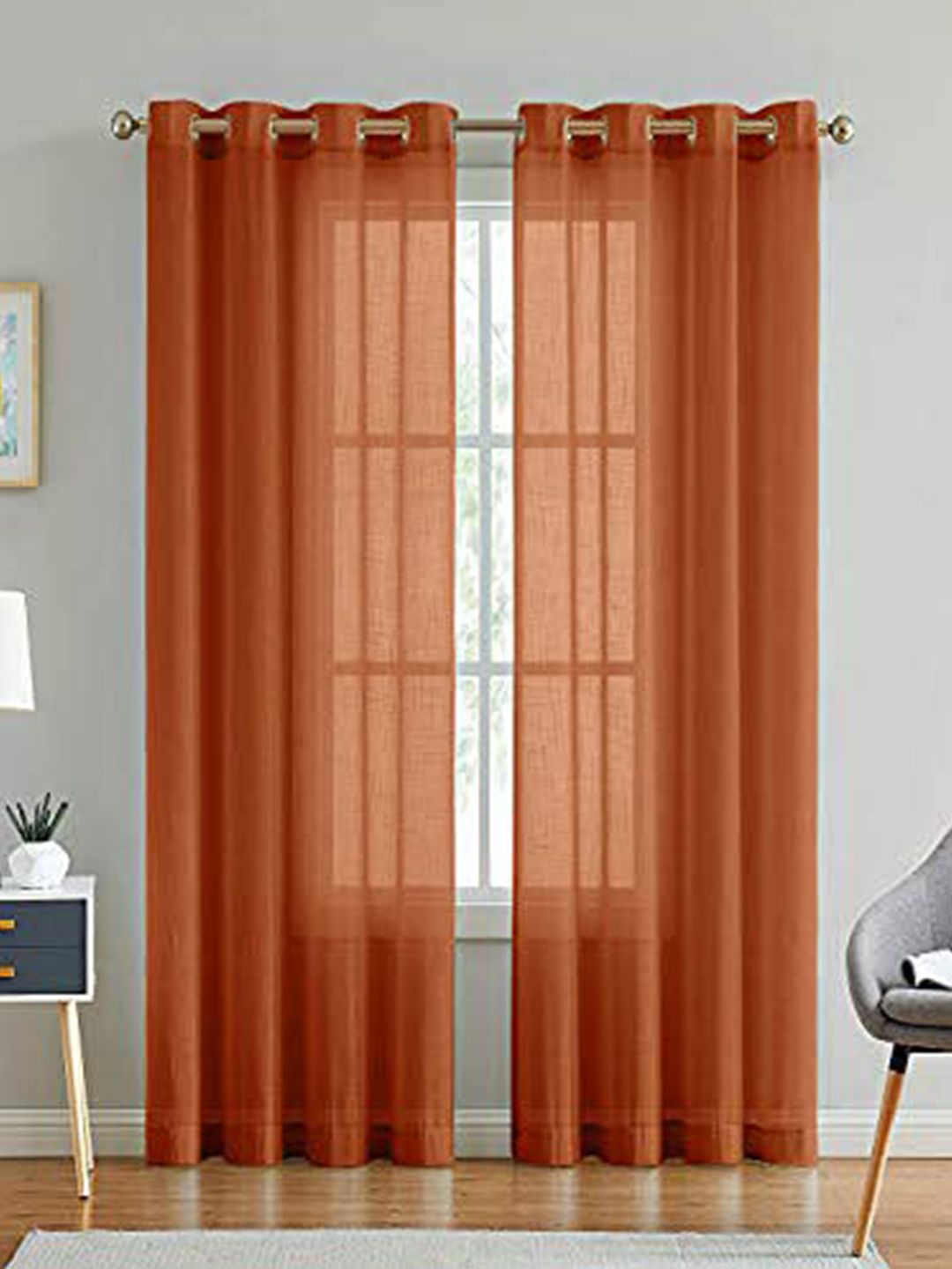 LINENWALAS Happy Sleeping Rust Orange Set of 2 Sheer Door Curtain Price in India