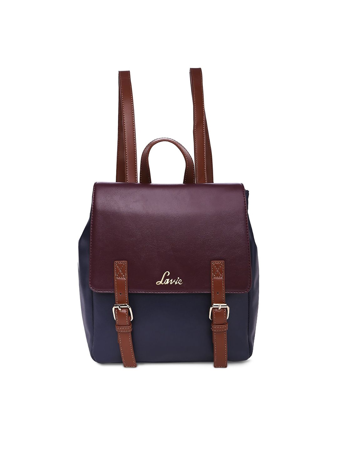Lavie Women Purple & Brown Colourblocked Backpack Price in India