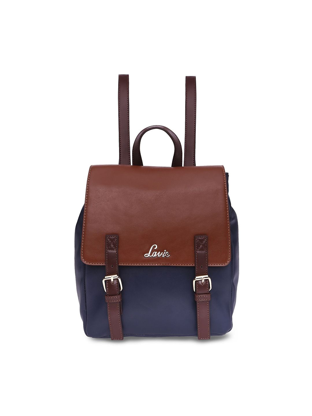 Lavie Women Brown & Navy Blue Colourblocked Backpack Price in India