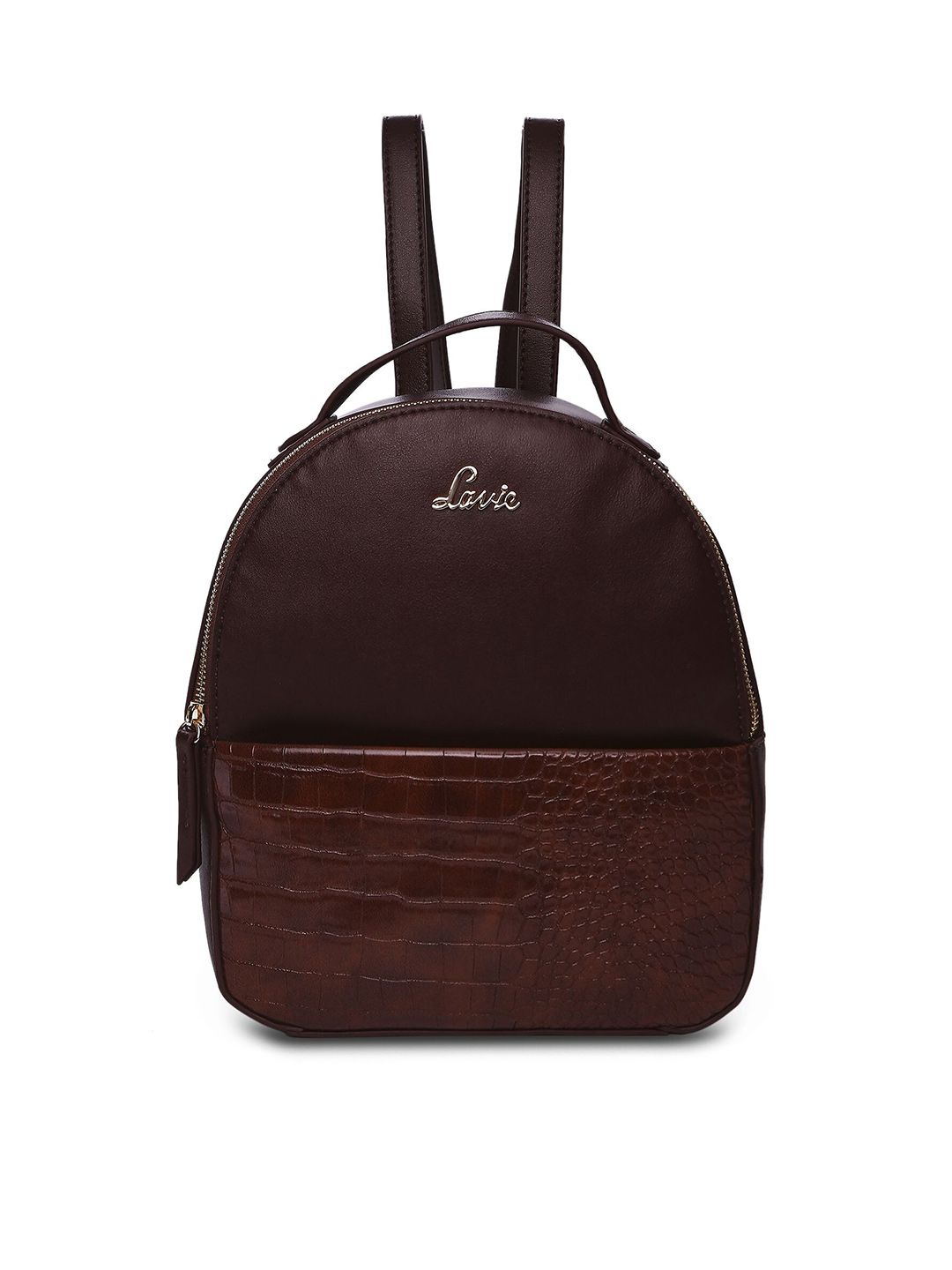 Lavie Women Brown Croc Textured Backpack Price in India