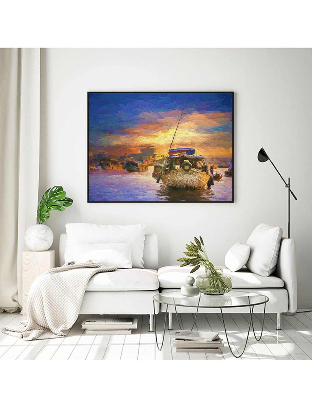 ARTSPACE Blue Morning Sunrise Painted Canvas Wall Art Price in India