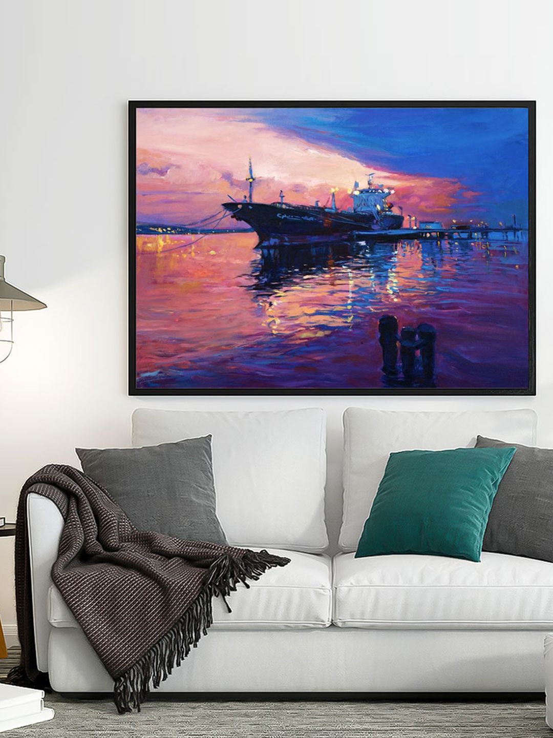 ARTSPACE Blue Cargo Ship Canvas Wall Painting Price in India