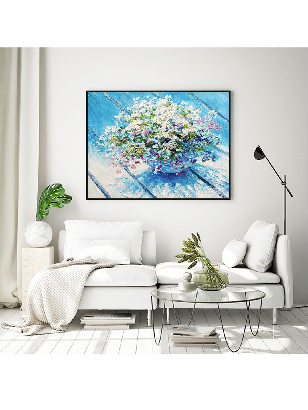 ARTSPACE Blue & White Floral Canvas Wall Painting Price in India