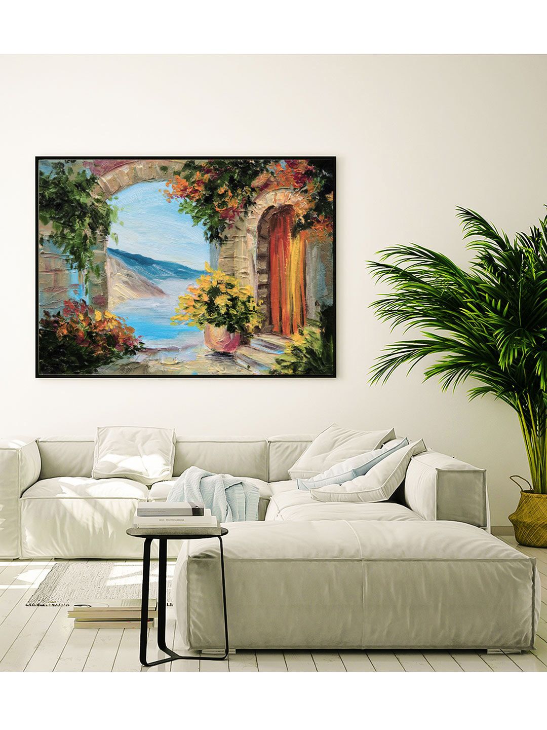 ARTSPACE Multi-Coloured House Near The Sea Canvas Wall Painting Art Price in India