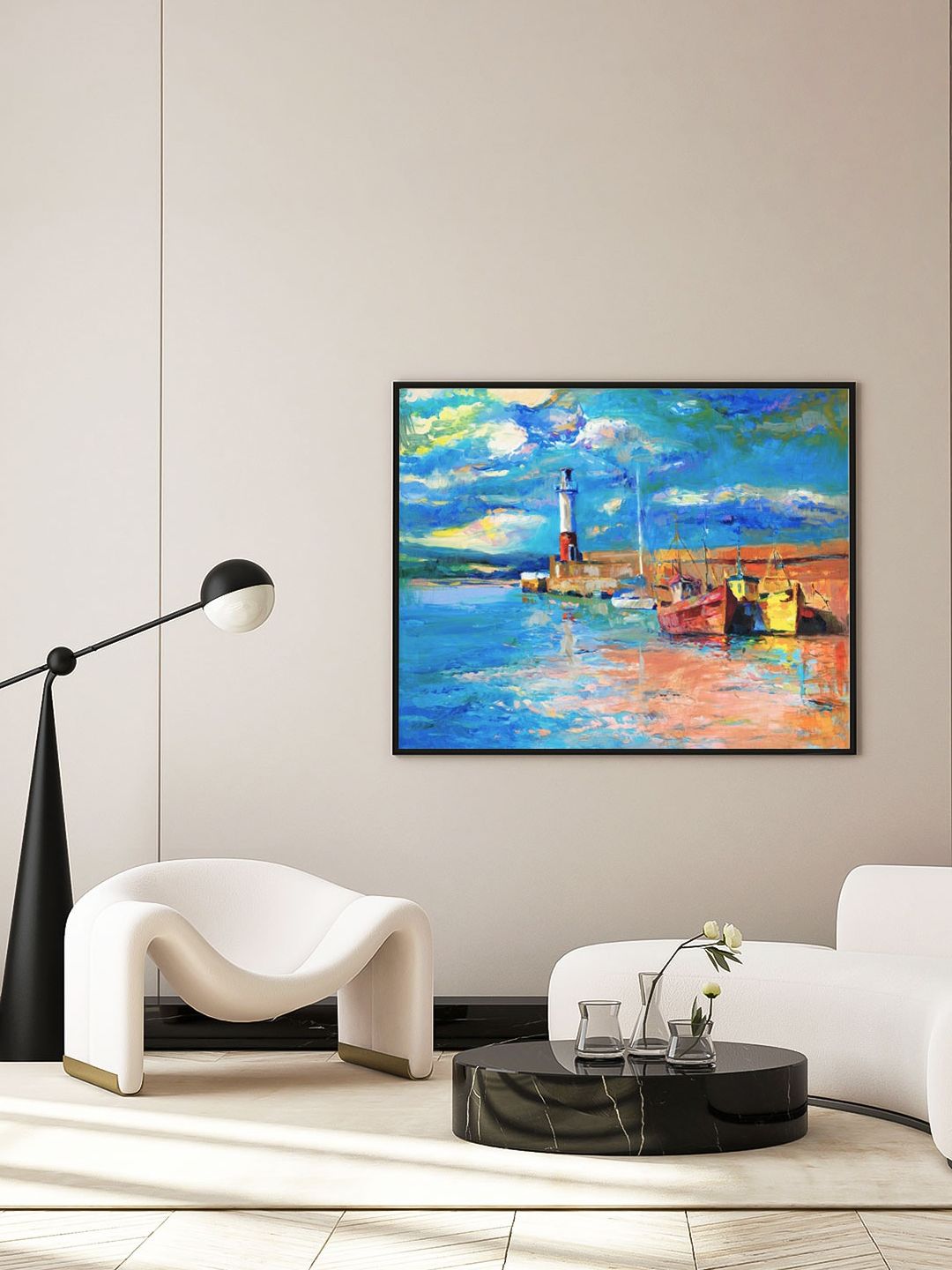 ARTSPACE Blue & Orange Nature Canvas Framed Wall Painting Price in India