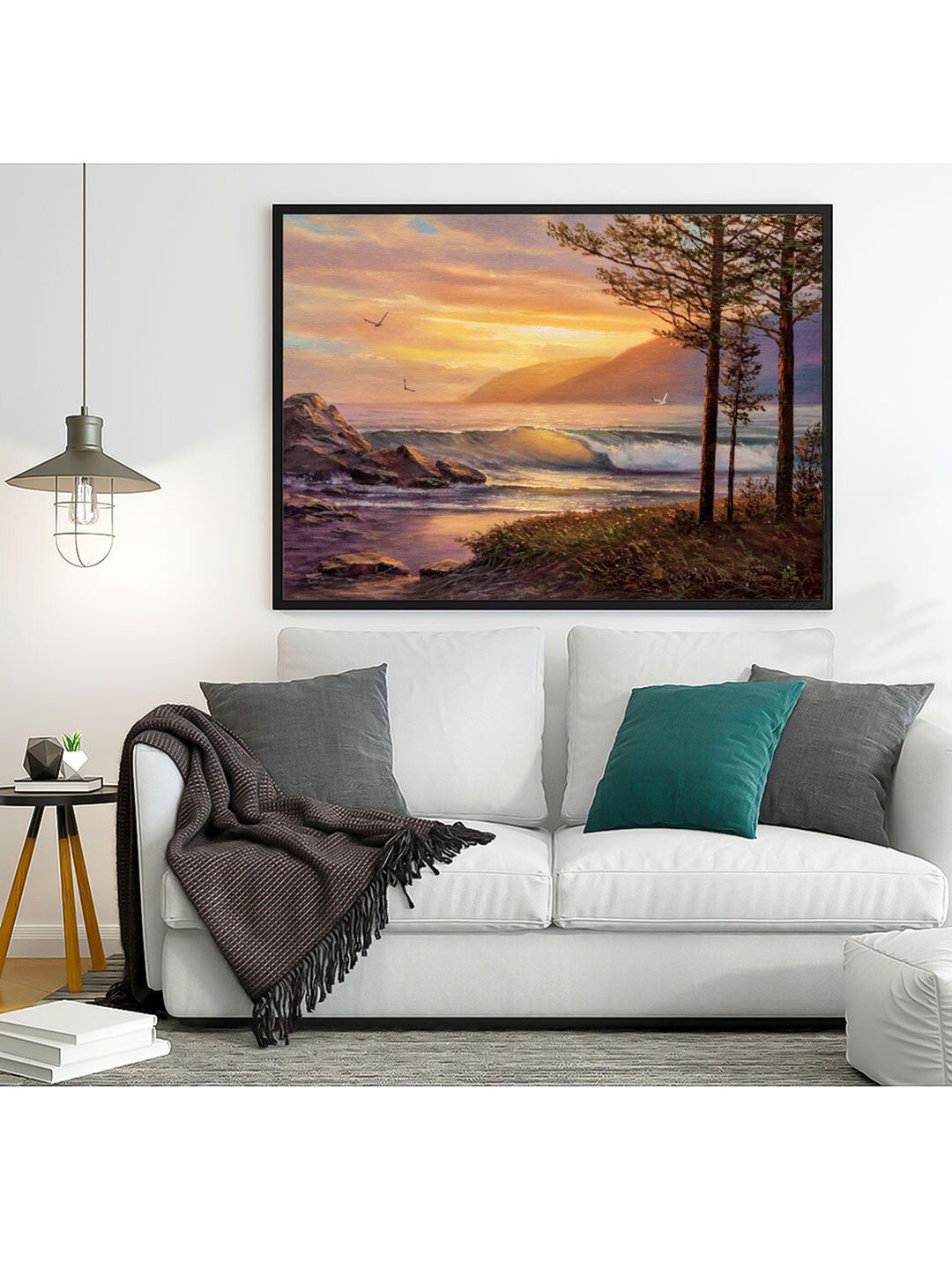 ARTSPACE Yellow & Olive-Green Pines On The Coast Framed Wall Painting Art Price in India