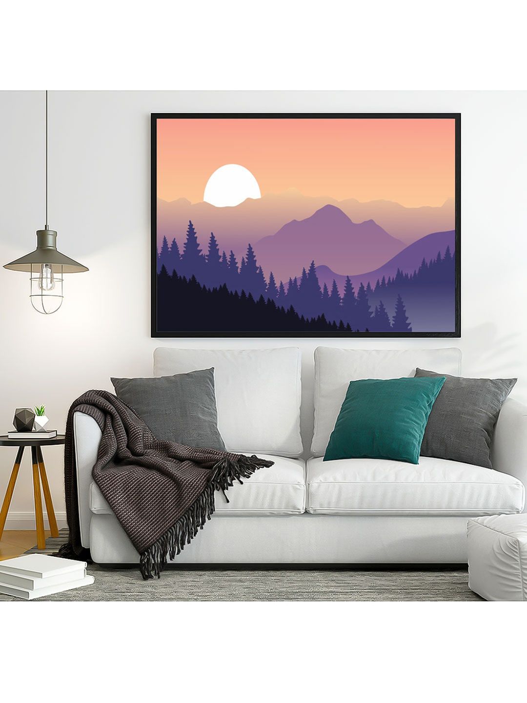 ARTSPACE Purple & Orange Mountain Landscape Minimalist Canvas Painting Framed Wall Art Price in India