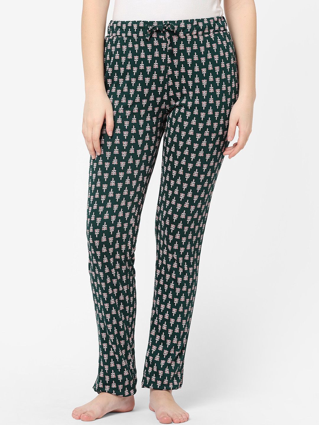 Sweet Dreams Plus Size Women Green & Red Printed Cotton Lounge Pants Price in India