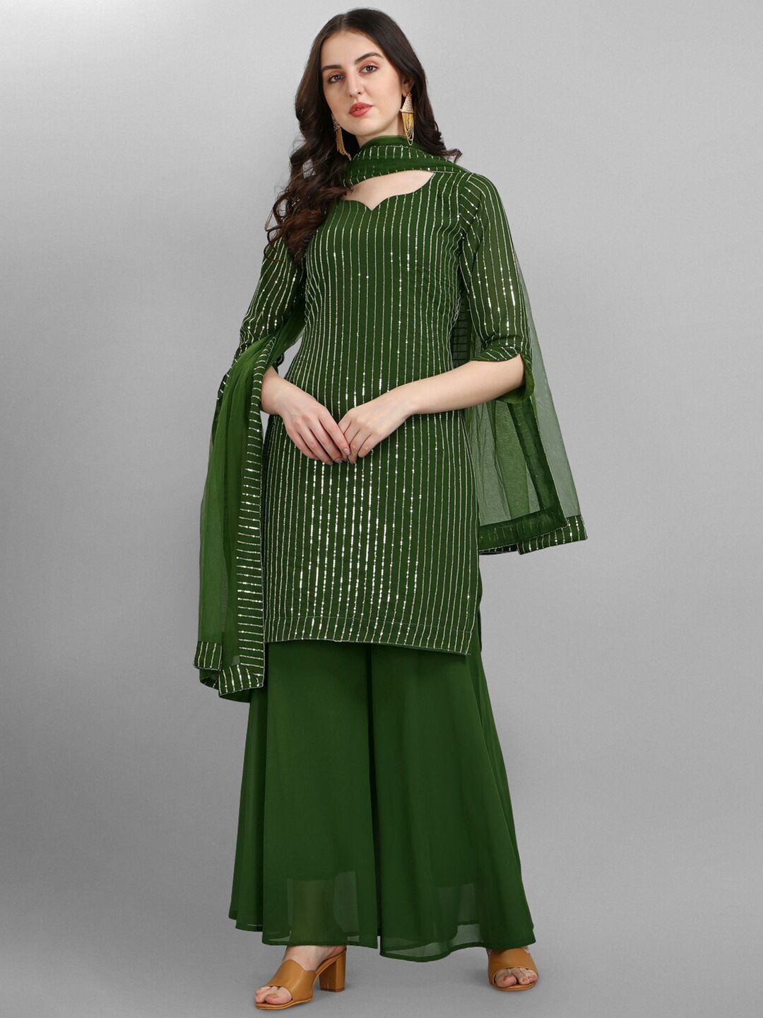 JATRIQQ Green Embroidered Silk Georgette Semi-Stitched Dress Material Price in India