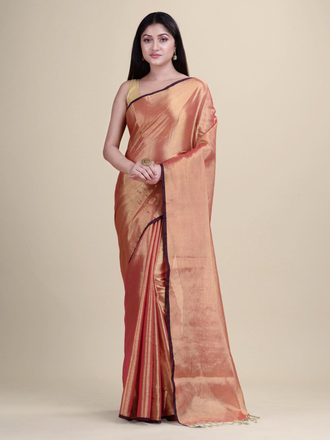 Laa Calcutta Women Gold Embellished Jamdani Pure Silk Saree Price in India