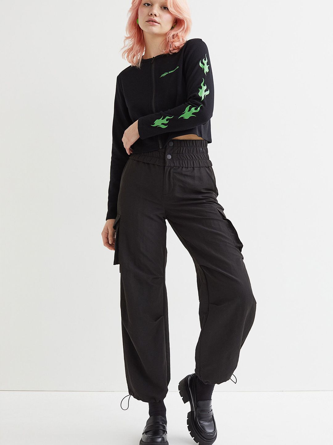 H&M Women Black Zip-Front Sweatshirt Price in India