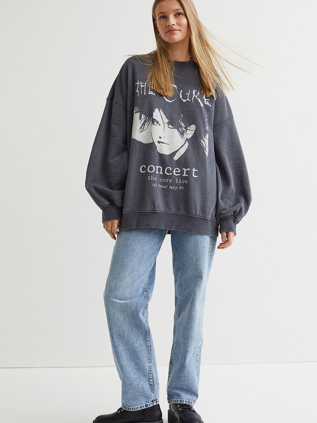 H&M Women Grey Oversized Sweatshirt Price in India