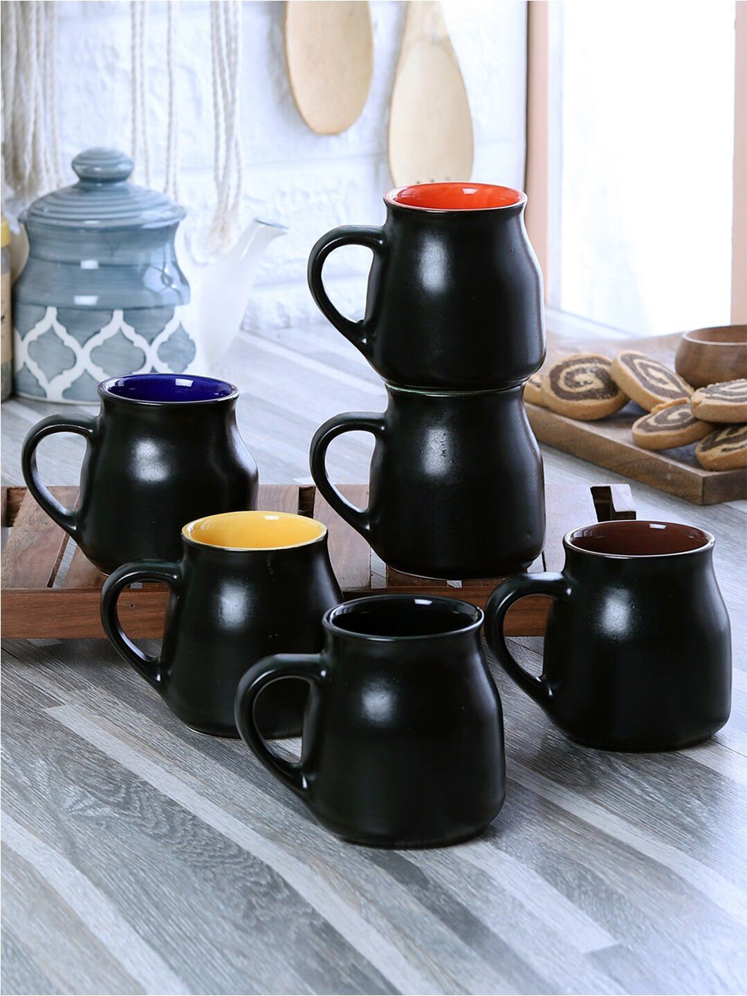 CDI Set of 6 Black Solid Ceramic Matte Cups Price in India