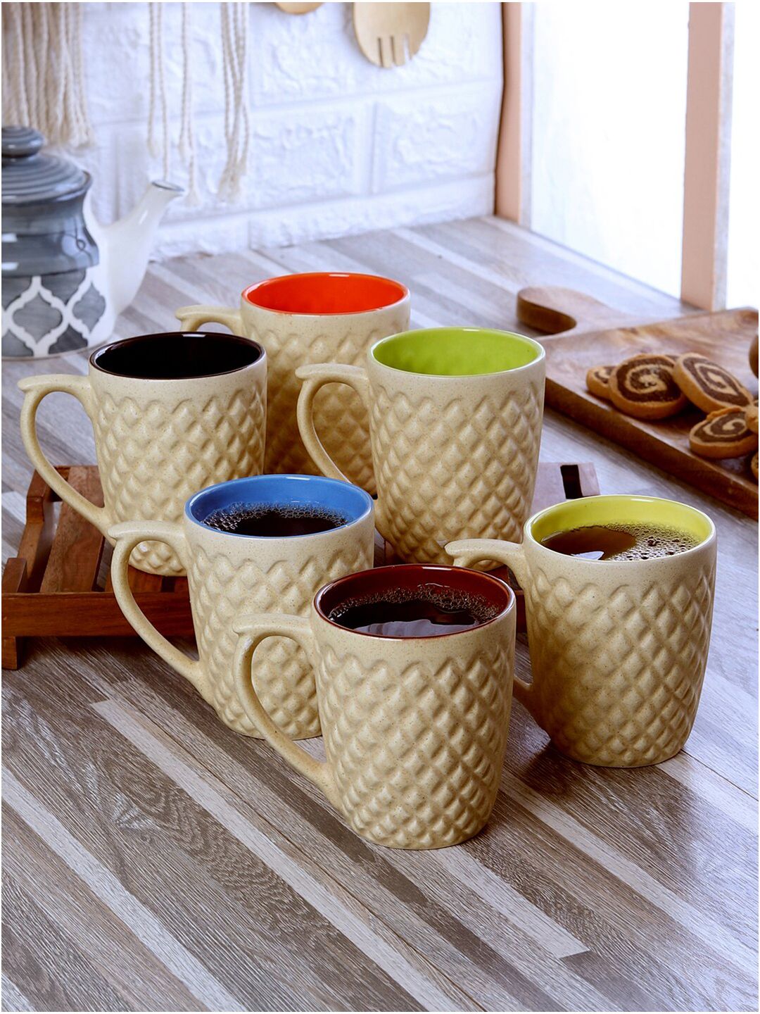 CDI Set of 6 Golden Textured Ceramic Glossy Cups Price in India