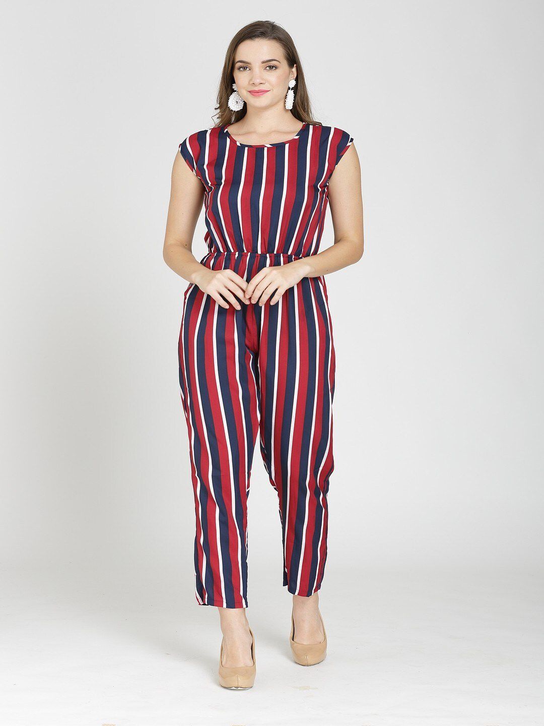 Darzi Red & Blue Striped Basic Jumpsuit Price in India