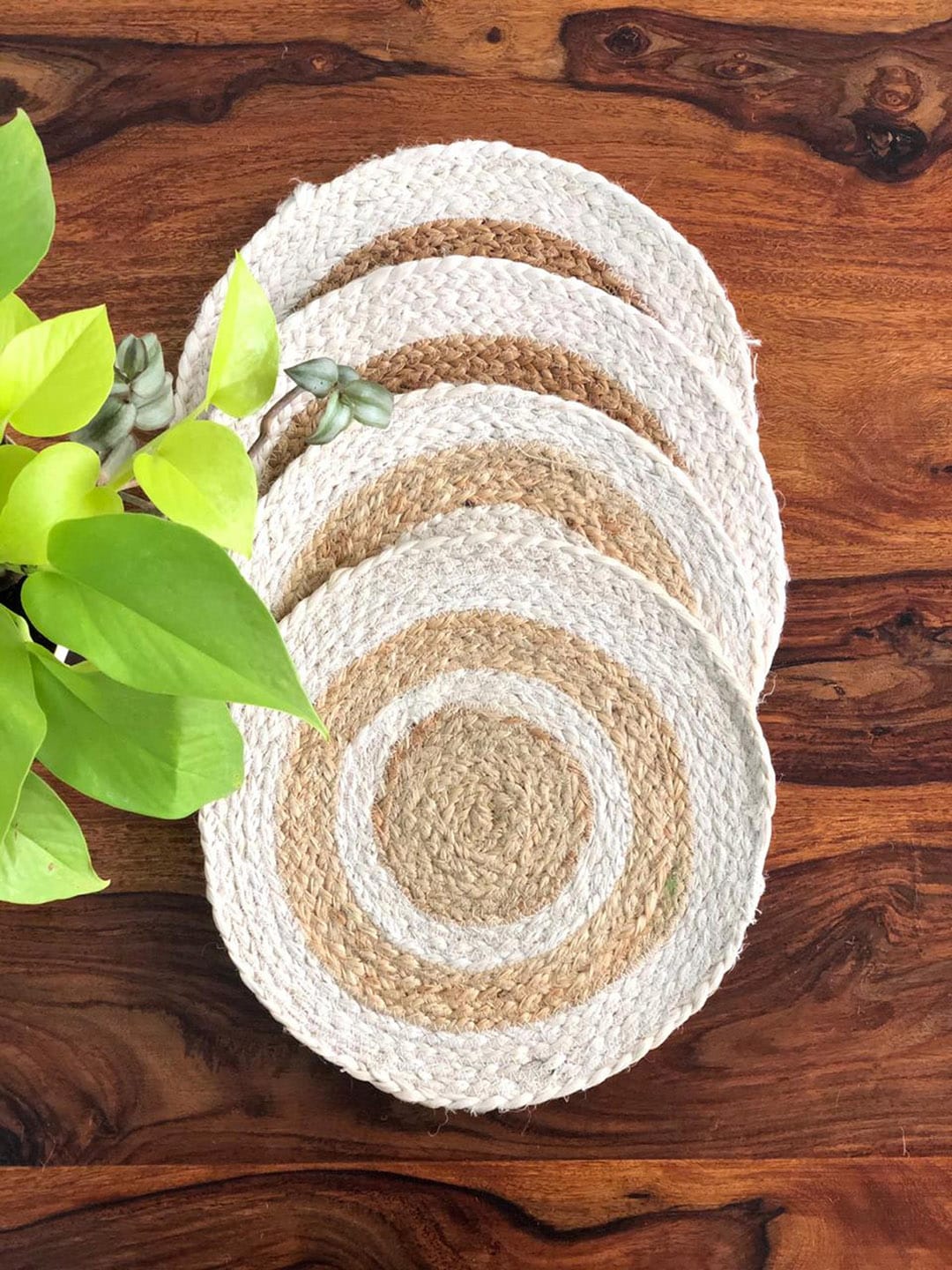 JASMEY HOMES Set Of 2 White & Beige Solid Jute Table Placemats Price in India