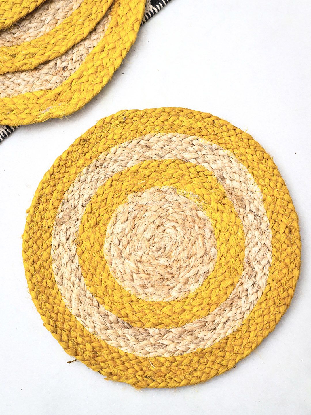 JASMEY HOMES Set of 4 Yellow & Beige Braided Jute Table Placemats Price in India