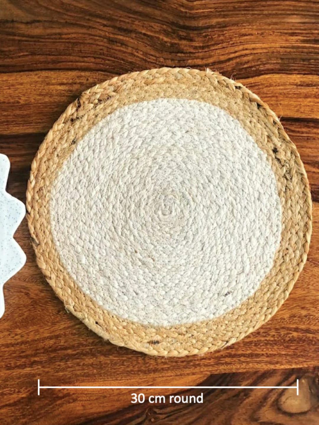 JASMEY HOMES Set Of 2 White & Beige Geometric Jute Table Placemats Price in India
