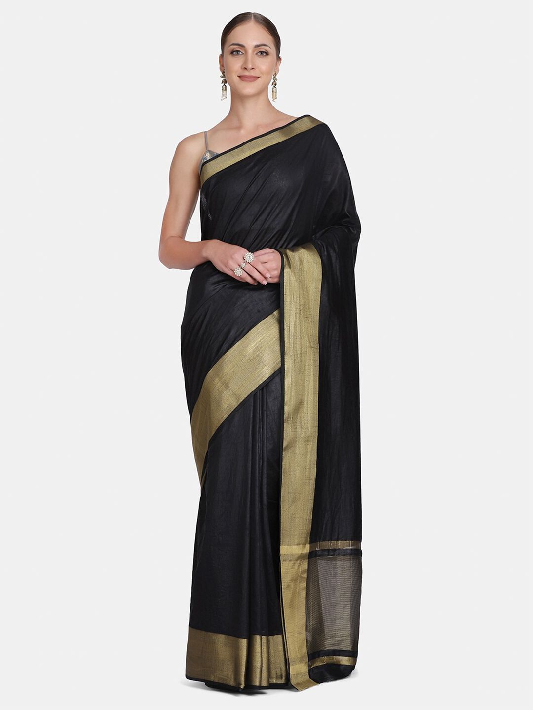 BOMBAY SELECTIONS Black & Golden Zari Art Silk Banarasi Saree Price in India