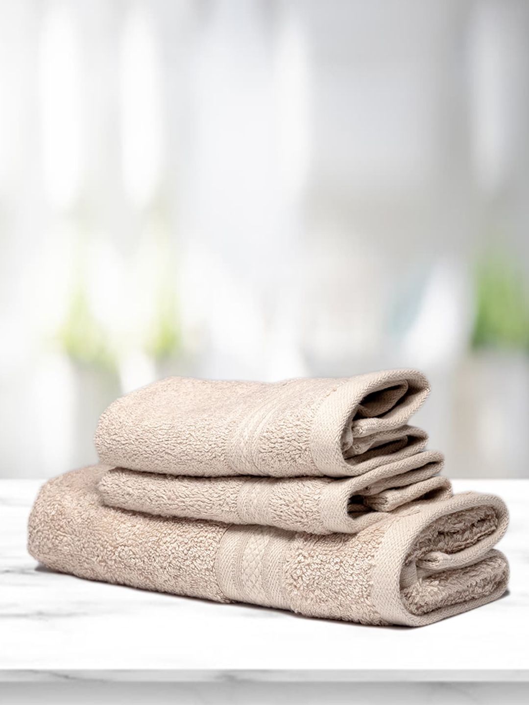 Kawach Cream-Coloured Pack of 3 Antimicrobial Bamboo Towels Price in India